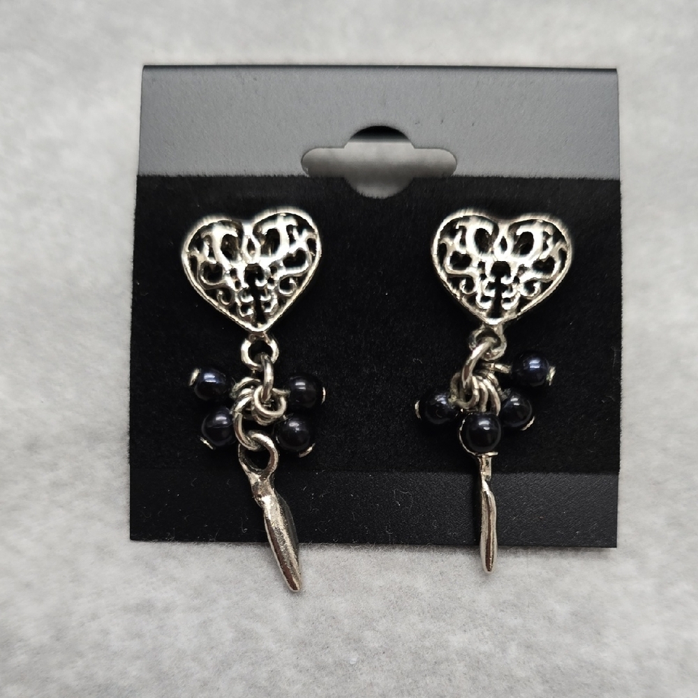 Silvertone Filigree Heart Earrings